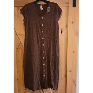 New! Naturals D&co Women’s Size S Brown Button Up Maxi Dress Linen Blend